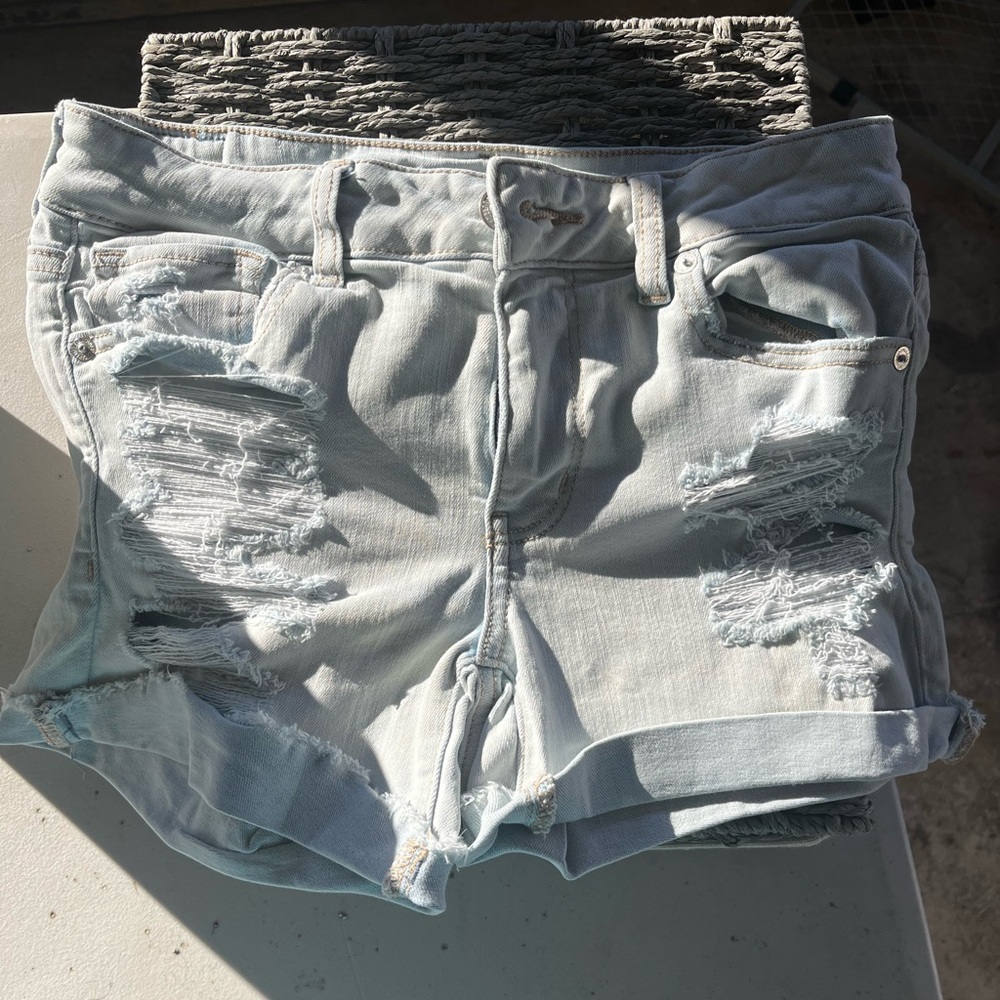 American Eagle Outfitters Light Blue Ripped Jean Shorts